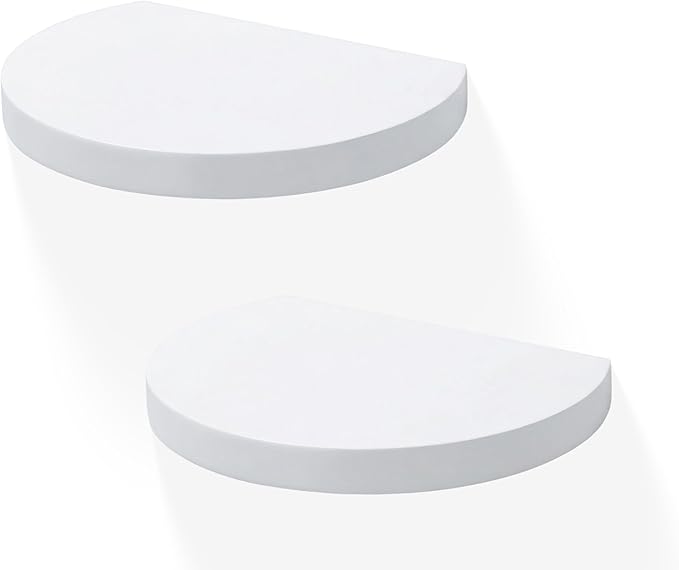 Small Wood Floating Shelves (2-Pack, 6-inch Diameter) - Round Sturdy Invisible Wall Mount Display for Small Plants,Toys,Bathroom,Living Room Storage & Modern Rustic Décor (White)