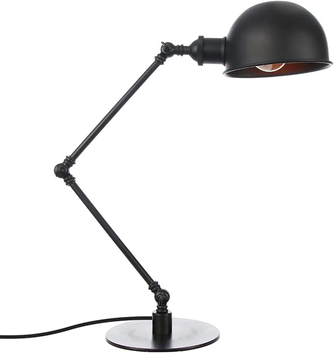 Makeup Vintage Desk Lamp, Adjustable Swing Arm Industrial Metal Task Table Lamp, Bedroom Bedside Night Light Retro Reading Lighting,Black