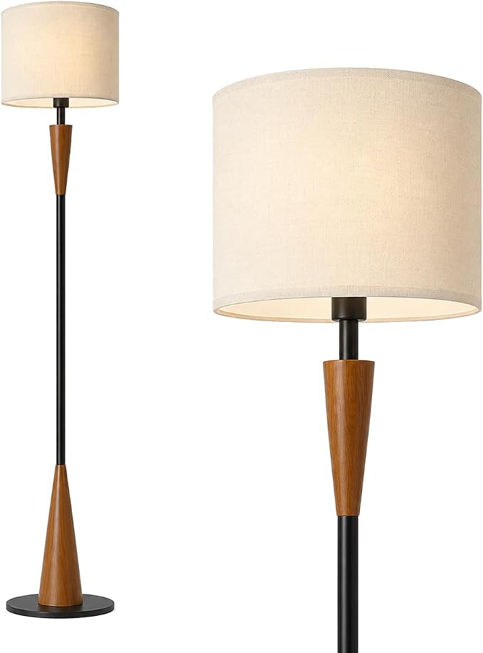 Floor Lamps for Living Room,61.5" Wood Floor Lamp,Retro Farmhouse Standing Lamp Includes 9W Bulb with 3-Color Temperature,Tall Lamp for Bedroom,Dining Room,Living Room,Corner,Brown