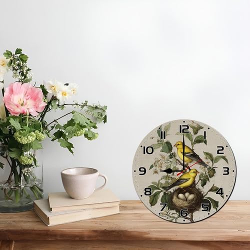 FemiaD Retro Bird Wall Clock 10inch Silent Non-Ticking Battery Operated Quartz Round Wooden Wall Clock Decorative for Kitchen Bedroom Living Room Home Decor