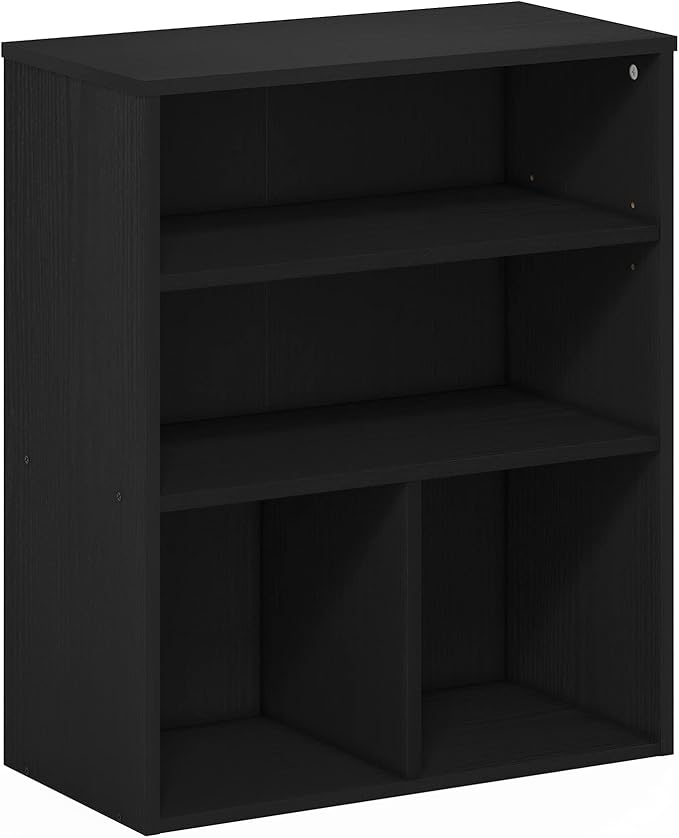 Furinno PASIR Book Shelf, 3-Tier Display Bookshelf with Adjustable Shelf, Cube Storage Bookcase, 11.8 x 23.6 x 28.2, for Living Room, Bedroom, Home Office, Black Oak