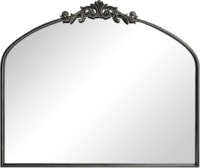 Black Arched Mirror for Wall,Baroque Fireplace Mirror Decor,Brass Wall Mirror,Ornate Mirrors for Entryway/Bathroom/Living Room/Hallway 36"X30" …
