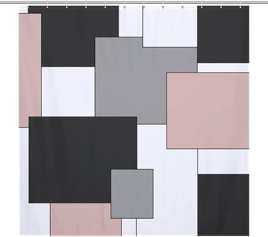 Retro Geometric Shower Curtain,Pink Black Modern Geometry Minimalist Neutral Design Bathroom Curtain Polyester Waterproof Fabric Decor 72x72in（183x183cm）