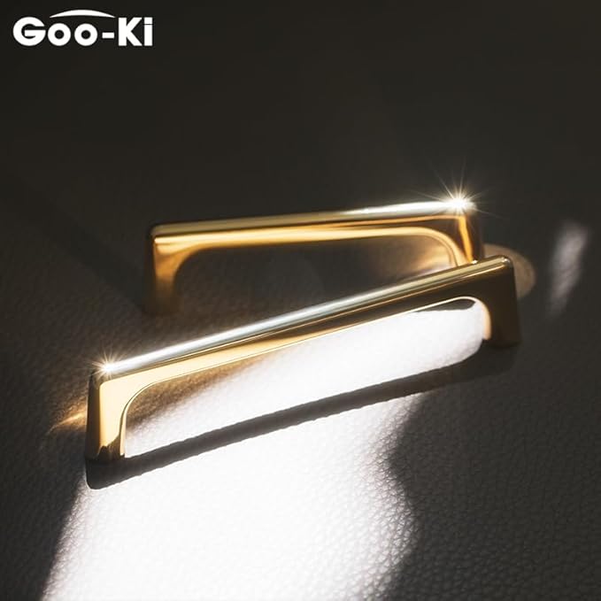 Goo-Ki Shinging Gold Cabinet Pulls with 6.3''(160mm) Hole Centers, Modern Style Zinc Alloy Cabinet Handles for Dresser,Wardrobe,Cupboard- 2 Pack