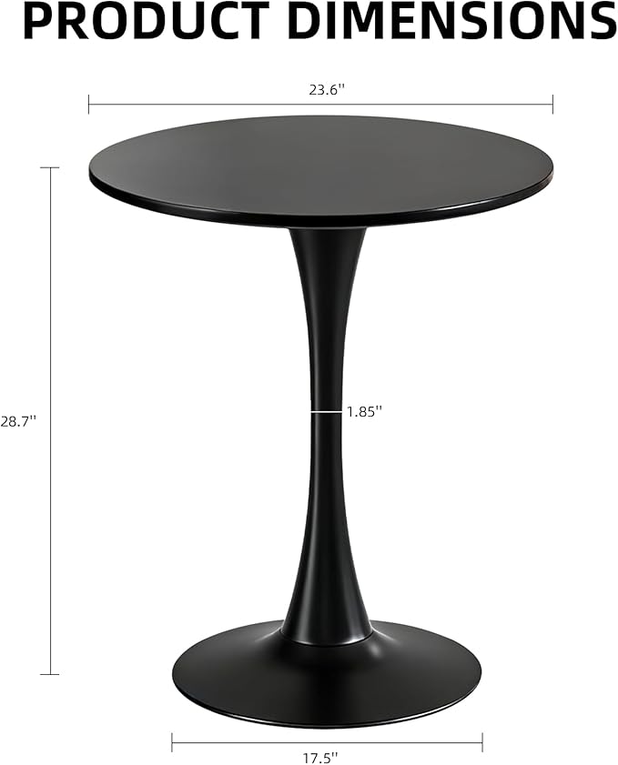 Round Dining Table, 24" Circle Tulip Table with Thickened Tabletop & Metal Pedestal, Mid Century Modern Bistro Table for Kitchen, Small Places, Living Room, Cafe (Black)