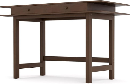 Double-Top Solid Wood Desk - 48-Inch Mid-Century Modern Writing Table with Drawers for Home Office, Study, and Creation, Rubberwood Computer Desk in Black Walnut