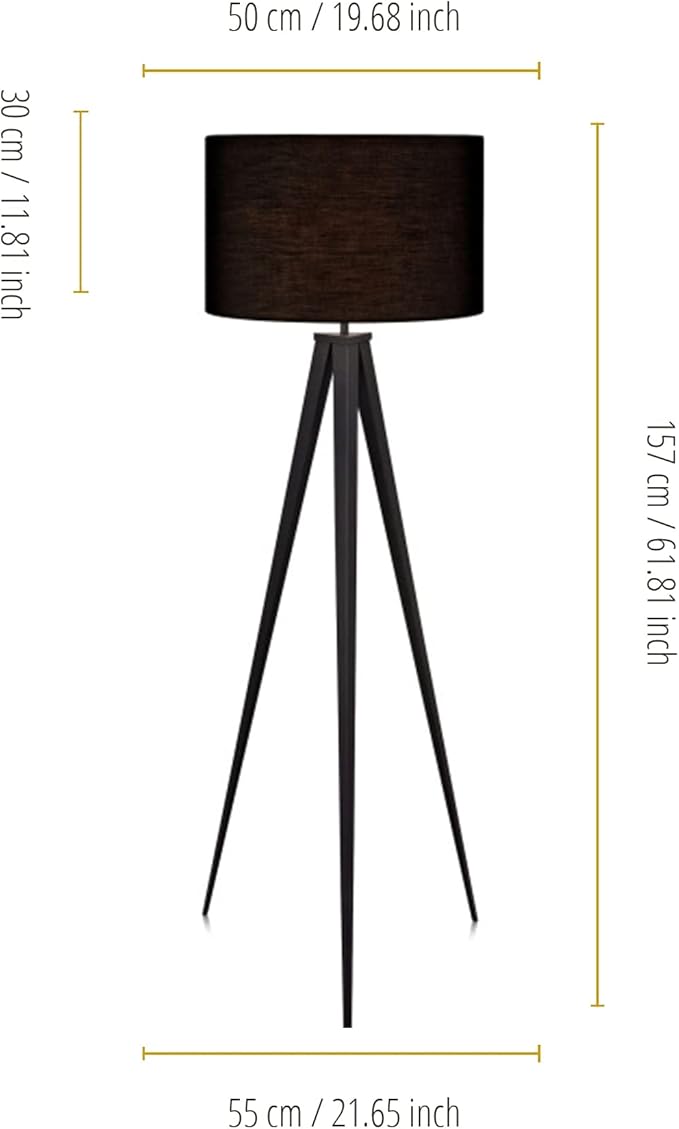 Versanora Romanza Modern LED Tripod Floor Lamp Tall Standing Light with Drum Shade Metal Legs for Living Room Study Reading Bedroom Home Office, 60 inch Height, Matte Black