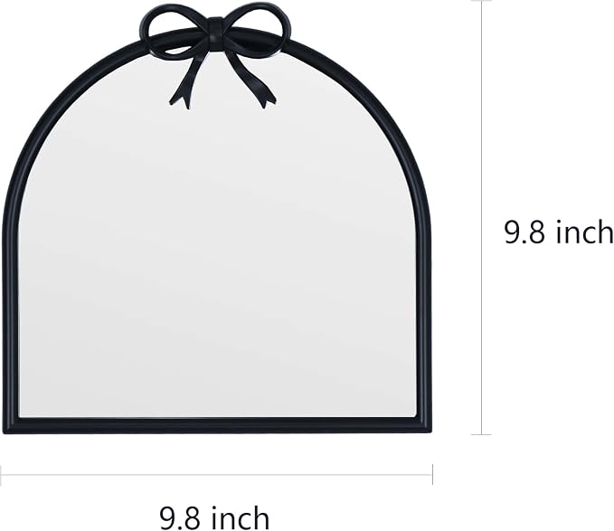 9.8-inch x 9.8-inch Arched Plastic wall Mirror with Bow at top, Modern Decorative Mirror, Small Arched wall Mirror Suitable for entryways and hallways (Black, 9.8x9.8 inch)