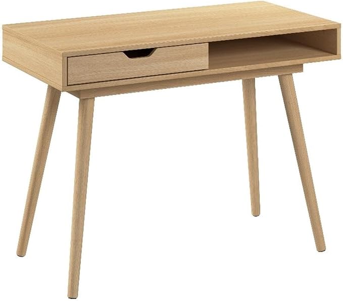 Bush Home Nora 40W Writing Desk in Natural Oak | Compact Writing Table with Storage, Workstation for Home Office or Study Room