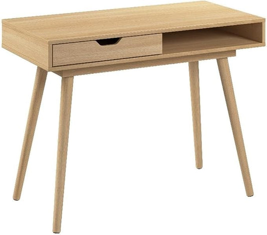 Bush Home Nora 40W Writing Desk in Natural Oak | Compact Writing Table with Storage, Workstation for Home Office or Study Room