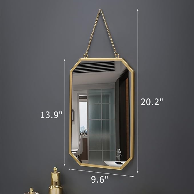 Gold Mirrors for Wall - 2pcs/Set Metal Hexagon Mirror Room Decor & Home Decor Decorative Hanging Boho Mirror Wall Decor for Bedroom Living Room Entryway (Square)