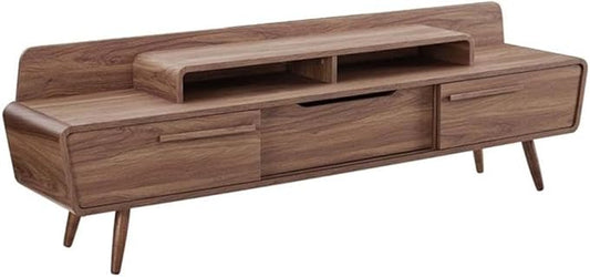 Modway Omnistand 74" Mid-Century Modern Low Profile Media Console Entertainment TV Stand in Walnut
