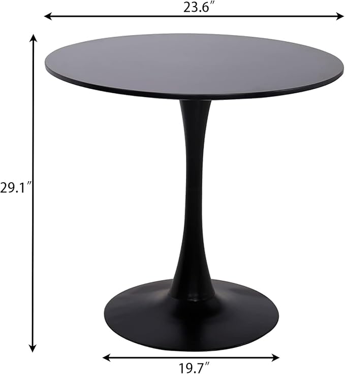 23.6 Inch Black Round Dining Table,Mid-Century Modern Black Tulip Table Kitchen Dining Table with MDF Table Top and Pedestal Base for Home Kitchen 2-4 Person