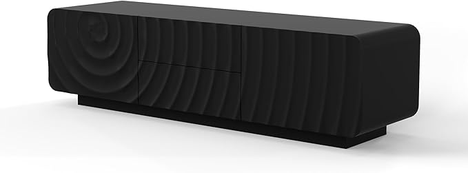 LKTART 58'' TV Stand with Storage & 2 Drawers, Modern TV Console with Water Ripple Door Panels Mid-Century Credenza Sideboard Buffet Cabinet for Kitchen & Living Room (Black)