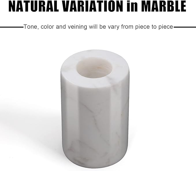 WORHE Candle Holders True Natural Marble Wick 0.35" Thick Set of 2 Decorative Candlestick Holder for Christmas Birthday Party Dinning for 3/4 inch Candles Color White (ZT004)