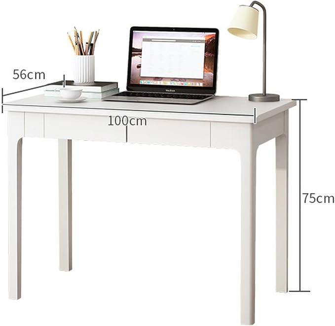 Solid Wood Desk with Drawers, Mid Century Modern Home Office Writing Desk, Vintage Computer Desk with Storage for Living Room, Bedroom(100x56x75cm, White)