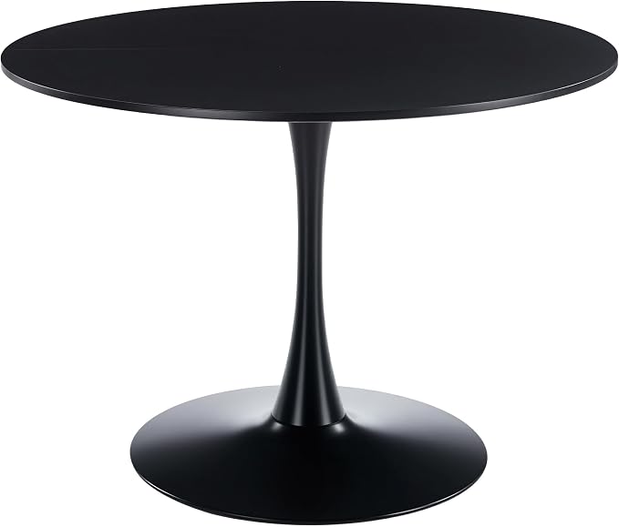42" Round Black Tulip Dining Table for 4, Modern Pedestal Kitchen Table with Thickened Tabletop, Sturdy Tulip Shape Base, Round Dining Table for Dining Room, Living Room, Cafe
