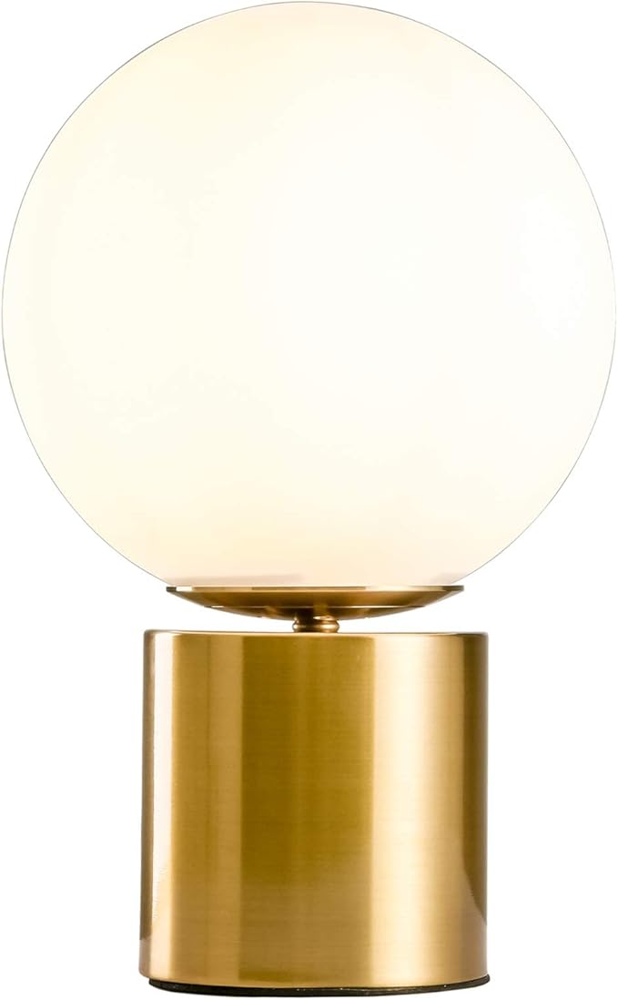 SOTTAE 11 Inch Modern Gold Globe Table Lamp,Vintage Mid Century Round Table Lamp with Milk White Glass Shade Metal Base for Bedroom Bedside Lamp Living Room End Table