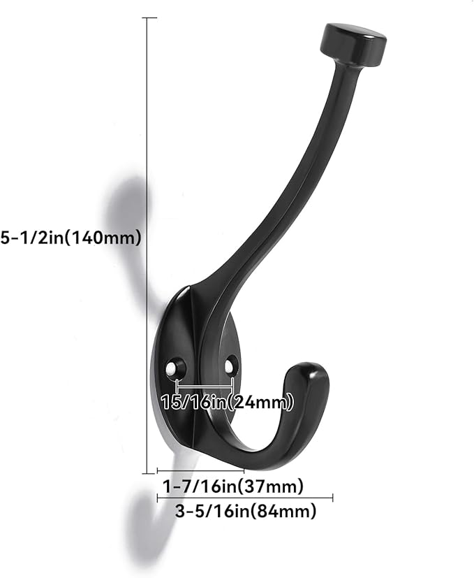 khtumeware The 5 Pack Heavy-Duty zinc Alloy Matte Black Coat Hook is Suitable for bathrooms, Behind Doors, bedrooms, corridors, and is a Towel Robe Hooks for Both Household and Commercial use