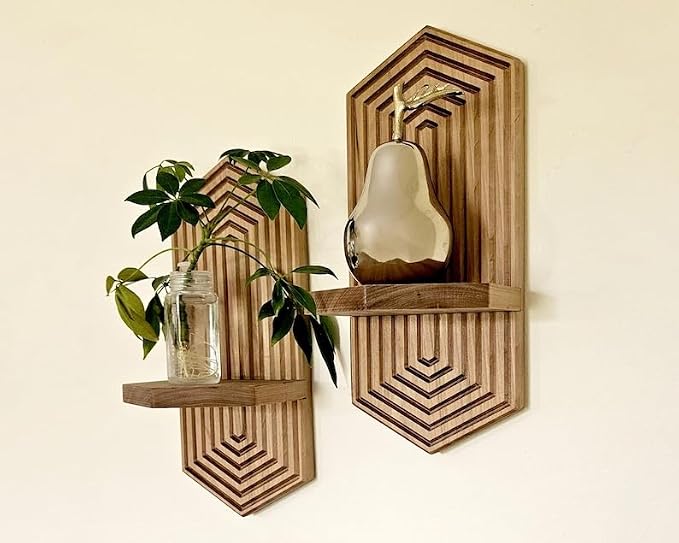 Mid Century Modern Hexagon Shelf | Sculptural Wall Decor for Minimalist & Geometric Interiors