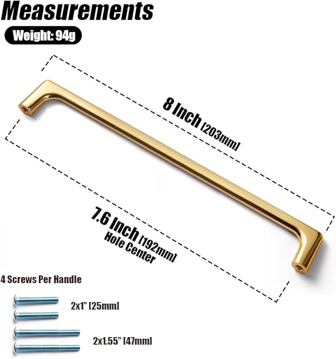 Goo-Ki Polished Rich Gold Cabinet Pulls with 7.6'' Hole Centers, Modern Style Zinc Alloy Cabinet Handles for Dresser,Wardrobe,Cupboard- 6 Pack……