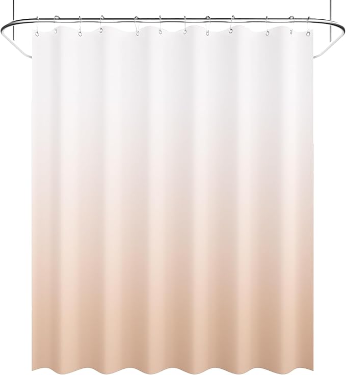 AmazerBath Fabric Shower Curtain, Cloth Khaki Shower Curtain Set with 12 Hooks, Washable Fabric Ombre Khaki and White Shower Curtain, Rustic Modern Bathroom Shower Curtain, 72x72 Inches