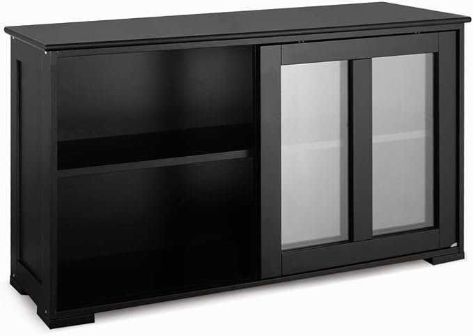 Giantex Buffet Sideboard, Wood Credenza with Sliding Doors, Storage Cabinet with Adjustable Shelf, Modern Console Table, Kitchen Cupboard, Buffet Pantry, Living Room Dining Room Furniture (Black)