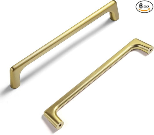 Goo-Ki Brushed Gold Cabinet Pulls with 6.3'' Hole Centers, Modern Style Zinc Alloy Cabinet Handles for Dresser,Wardrobe,Cupboard- 6 Pack