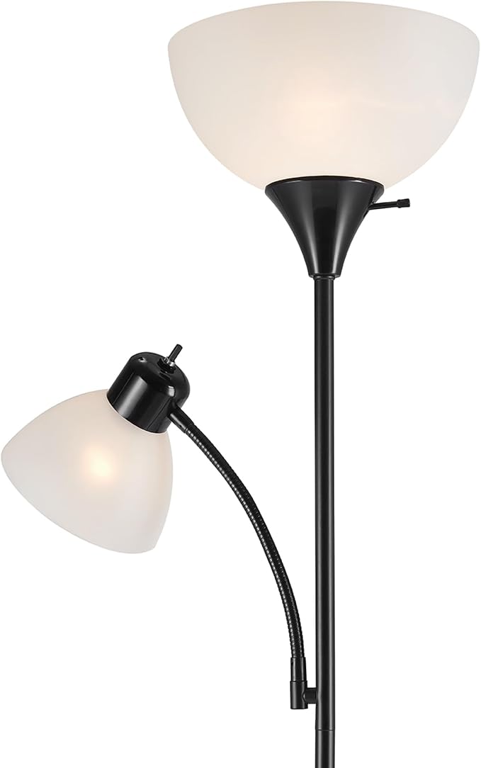 GLOBE Electric 67135 72" Floor Lamp with Adjustable Reading Light, Bright, Easy-to-Assemble Torchiere for Bedroom, Living Room & Office - Space-Saving Slim Design (Pack of 2)