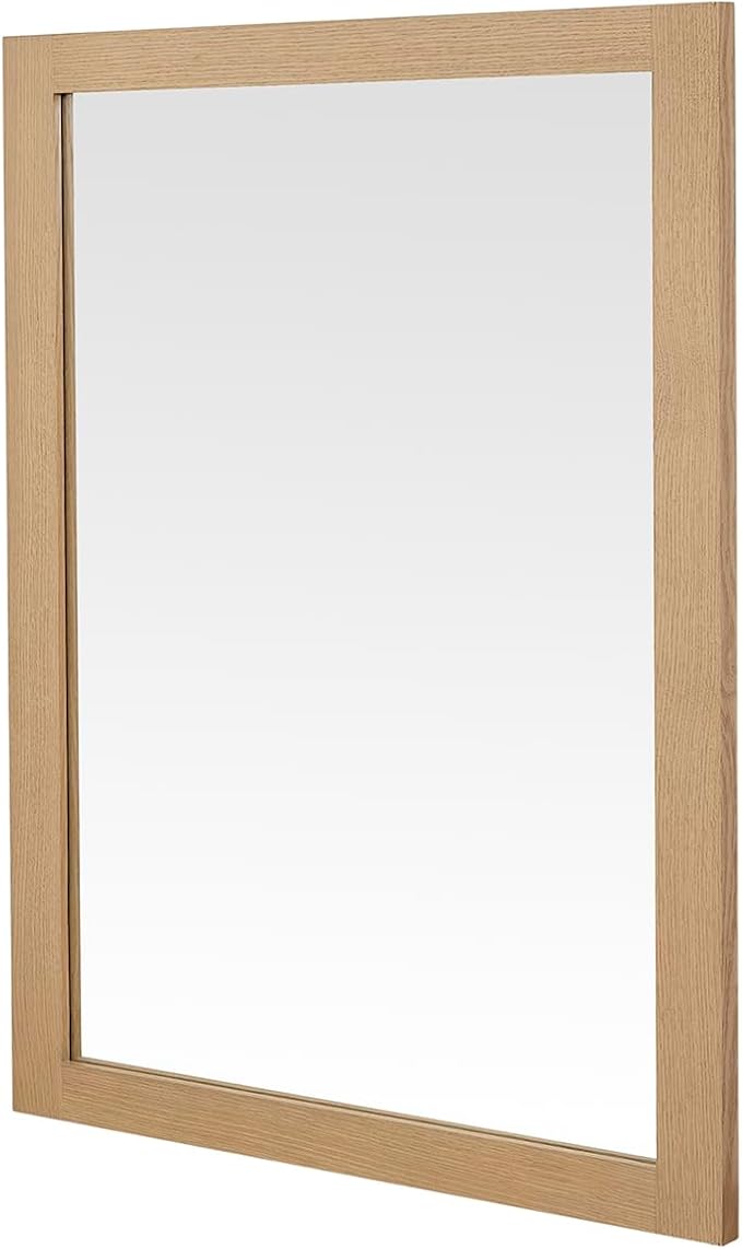 ARIEL Rectangular Wooden Mirror 24" x 32" in Natural Oak, Flexible Horizontal/Vertical Hanging for Bathroom, Vanity, Entryway & Living Room Decor, Farmhouse Style