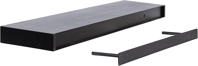 Kate and Laurel Havlock Modern Natural Floating Shelf; 36 x 8; Black; Functional Bathroom and Kitchen Shelf for Storage and Display of Picture Frames or Plants