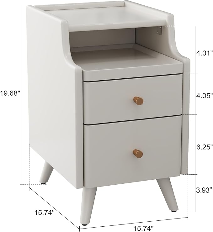 AQIMUELE Wood Nightstand, White Nightstand with 2 Drawers, Bedside Table for Bedroom