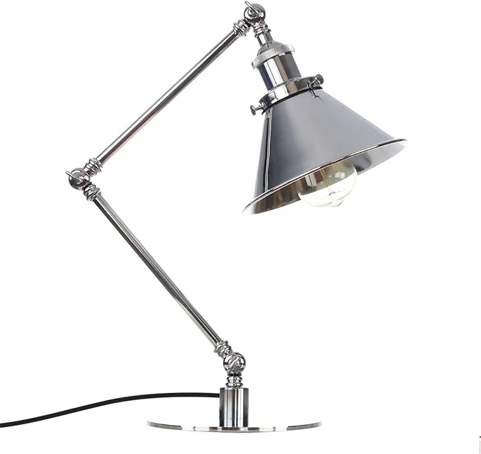 Makeup Vintage Desk Lamp, Industrial Metal Task Table Lamp with Adjustable Swing Arm, Bedroom Bedside Night Light Cafe Retro Reading Lighting,Chrome