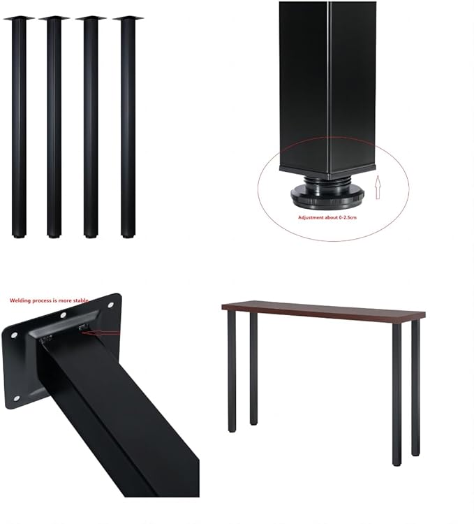 WUHUANGKAKA 36 Inch Adjustable Metal Furniture Legs, Square Office Table Legs,DIY Workbench, Casual Dining Table, etc. Black(Set of 4) with Floor Protectors.