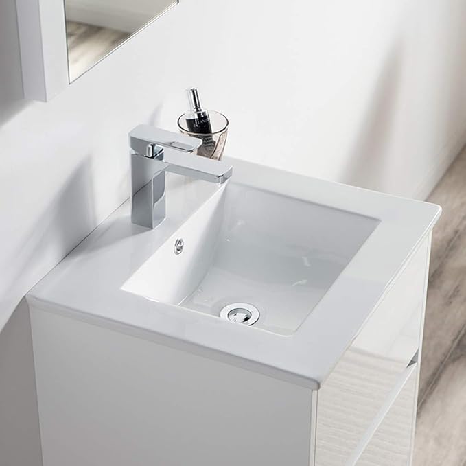 Blossom 20 Inches Single Bathroom Vanity with Ceramic Sink, All Wood Floating Vanity with Sink, Bathroom Cabinet with Soft Close Drawer, Modern Vanities with Storage, Glossy White