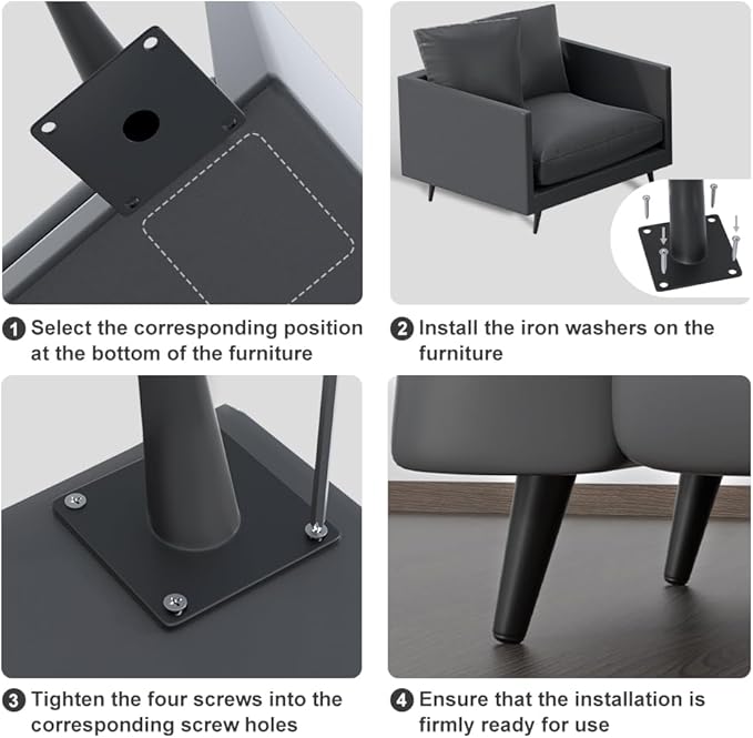 FIVEPEARS 8 PCS 16 Inch Heavy Duty Matte Black Metal Angled Taper Tapered Legs Set for Furniture, Mid Century Modern Style Feets for Coffee Table Couch Sofa Cabinet Chair Dresser Bed Desk Credenza