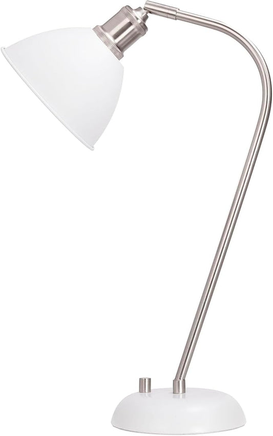 HarvestLand Halo Silver White Adjustable Desk Lamp – Pharmacy Style Table Lamp, Metal Reading Lamp with Solid Base, Industrial Desk Lamps for Home Office, Bedside Lamp for Bedroom