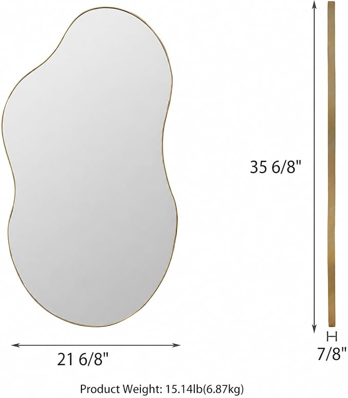 SHYFOY Irregular Wall Mirror Decorative, 20"x36" Antique-Gold Asymmetrical Mirror for Wall Decor Wavy Accent Mirrors for Living Room Bathroom Bedroom Entryway, Abstract Irregular Shape Curvy Mirror