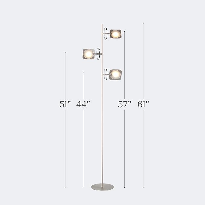 Brightech Tree Floor Lamp for Living Rooms & Offices, Dimmable Standing Lamp for Bedroom Reading, LED Spotlight Floor Lamp, Tall Lamp with Adjustable Panels for Minimal Space Use - Silver