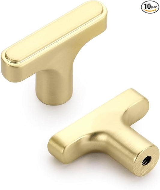 Lardmon 10 Pack Brushed Gold Cabinet Knobs Drawer Knobs Modern Single Hole Cabinet Pulls Solid Cabinet Handles Drawer Pulls Heavy Duty Kitchen Cabinet Hardware for Dresser Cupboard Wardrobe