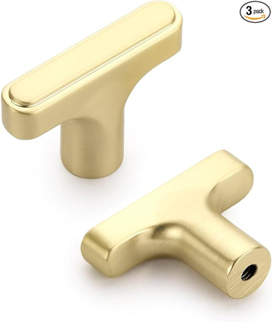 Lardmon 3 Pack Brushed Gold Cabinet Knobs Drawer Knobs Modern Single Hole Cabinet Pulls Solid Cabinet Handles Drawer Pulls Heavy Duty Kitchen Cabinet Hardware for Dresser Cupboard Wardrobe