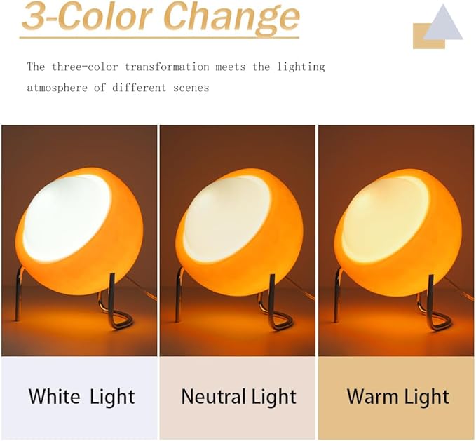 Orange Table Lamp, Mid Century Modern Bauhaus Table Lamp with 3 Color Adjustable Light 5.9 Ft Transparent Cord Plug Cord Andf Switch MCM Abstract Lamp for Nightstand Bedroom Living Room Desk