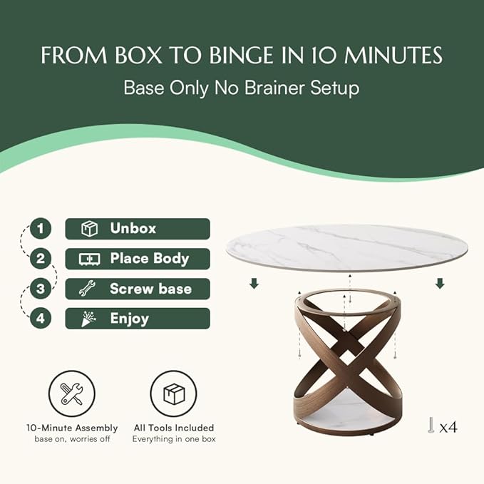 POVISON 59" Modern Round Dining Table, White Round Kitchen Table for 6, Sintered Stone Dining Room Table top with Bronze X Carbon Steel Base (Dining Table Only)