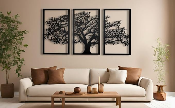 VAILLA Tree of Life Wall Art Decor Set of 3 Wall Hanging Sculpture Modern Wall Home Decoration 3D Textured Sculptures for Living Room Bedroom Office Dinnig Room 3 Panels Family Tree Wall Hangings (55"L x 31"W)
