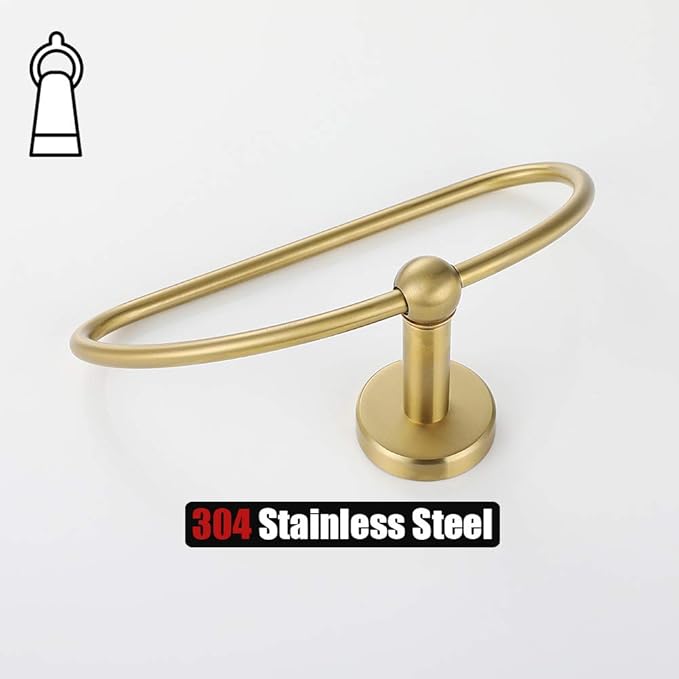 JQK Towel Ring Light Gold, Stainless Steel Half Ring Towel Holder for Bathroom, 7 Inch Brushed Golden Wall Mount, TR160-BG