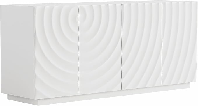 LKTART 59" Sideboard Buffet Cabinet with Storage, 4 Doors Modern Accent Storage Sideboard, Floor Cabinet Buffet with Spiral Grain for Kitchen, Living Room (White)