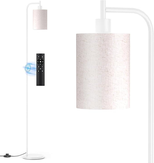 SIBRILLE Floor Lamp with Linen Shade, Dimmable Tall Standing Lamp with Remote Control & 3 Color Temperatures, Modern Floor Lamps for Living Room Bedroom Office Corner, 9W LED Bulb Included
