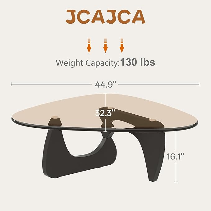 Coffee Table for Living Room Mid Century Modern Center Small Table with Glass Top and Wood, Black Brown