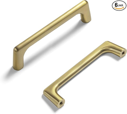 Goo-Ki Brushed Gold Cabinet Pulls with 4'' Hole Centers, Modern Style Zinc Alloy Cabinet Handles for Dresser,Wardrobe,Cupboard- 6 Pack