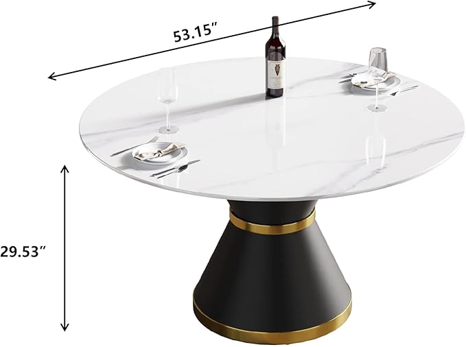 53.15" Round Dining Table, Mid Century Modern Dining Table with PU Base for 6-8 Person, Dining Room Table for Dining Room Kitchen,Living Room, Restaurant, White
